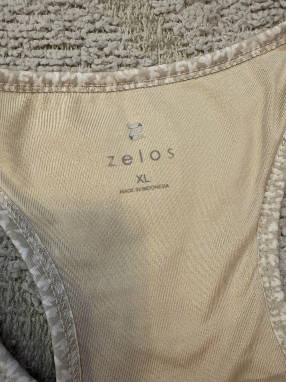 Zelos XL Beige White Print Racerback Sports Bra Medium Support Activewear - Picture 3 of 3